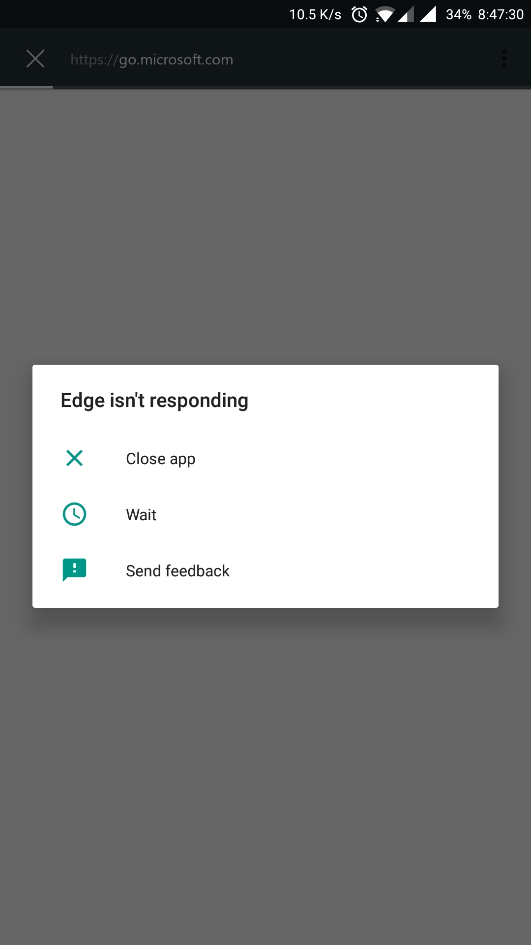 microsoft edge not responding message