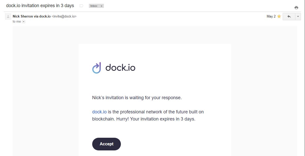 dock.io invitation using ipinfo email