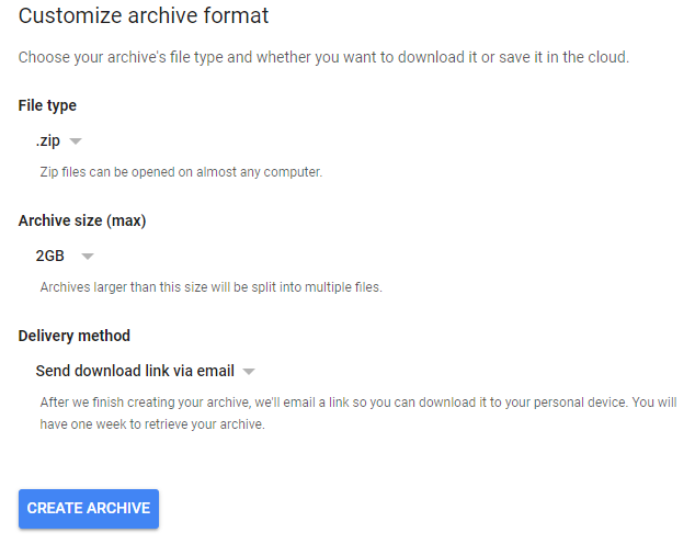 Google Plus Archive Download Options