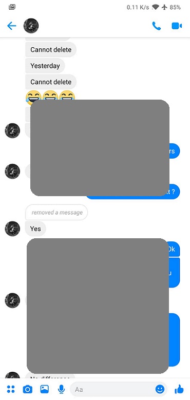 Removed a message on Facebook Messenger