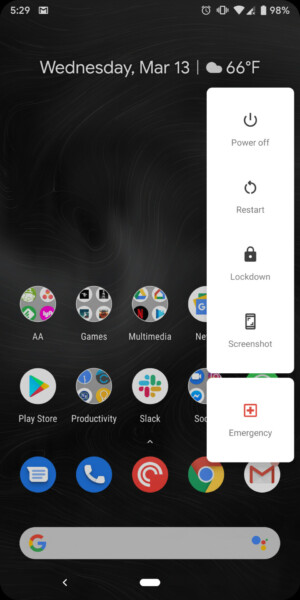 android Q emergency button power menu