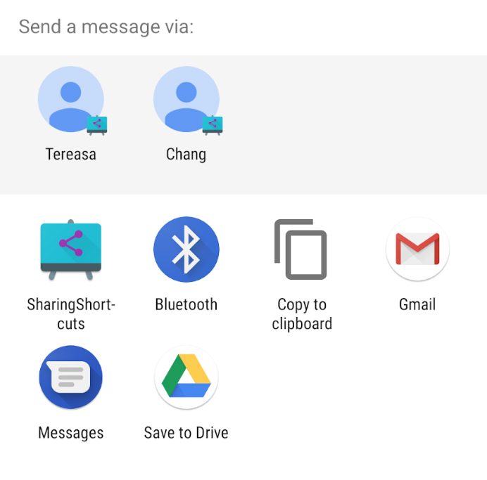 android q sharing shortcuts