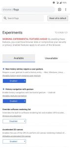 Chrome Flags Opened
