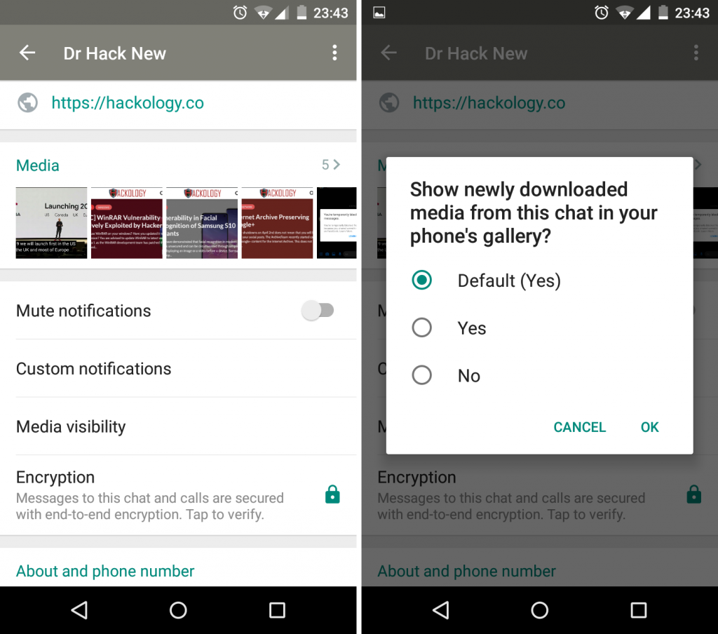 Hide WhatsApp media from certain contact on Android