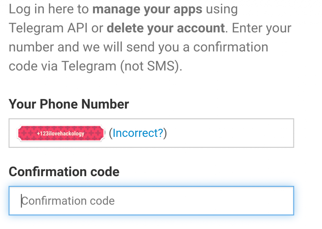 Telegram Confirmation Code