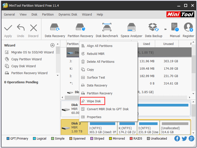 MiniTool Partition Wizard GUI