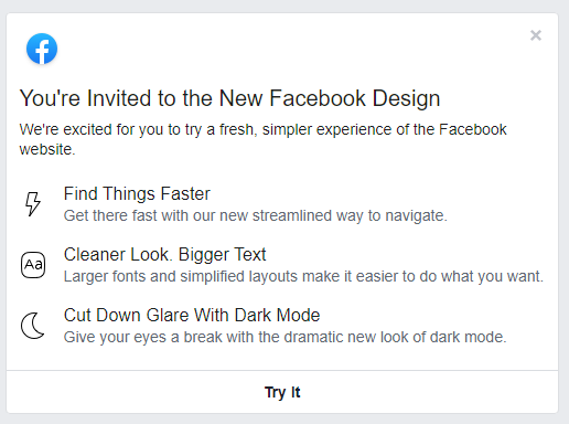 Invitation to new facebook design