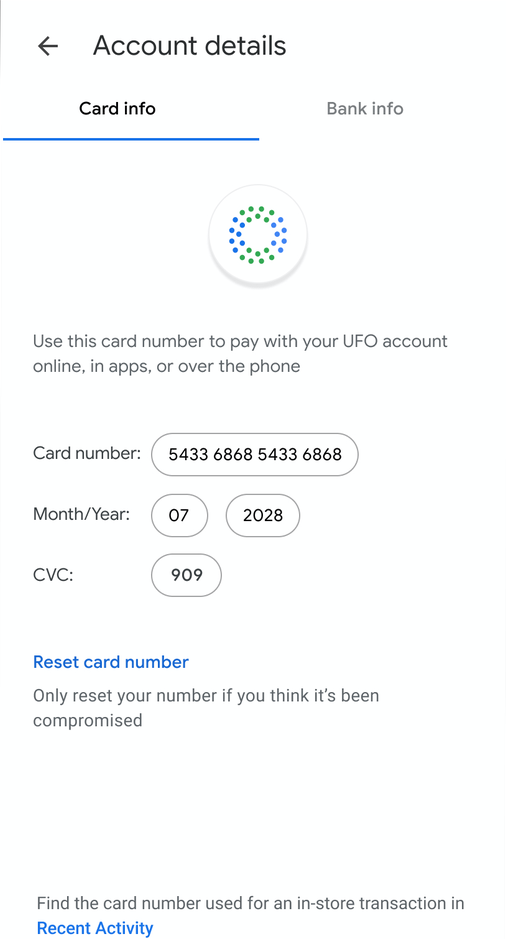Google Pay Debit Card Card Number