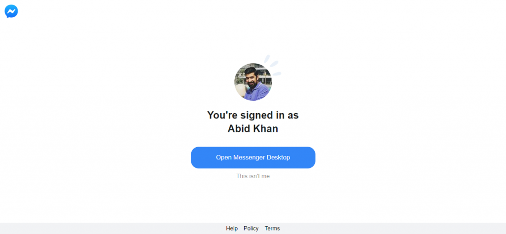 Facebook Messenger Desktop App signin