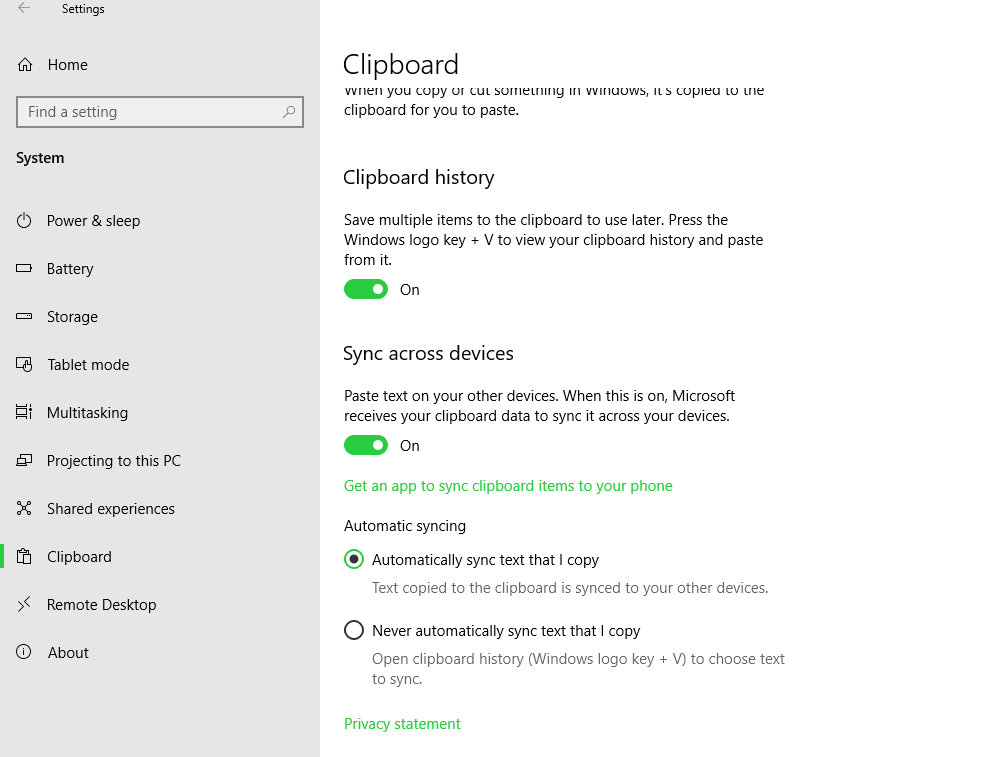 Microsoft Clipboard History Sync Access