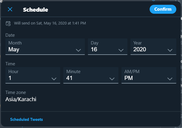Set Time in Schedule Tweet
