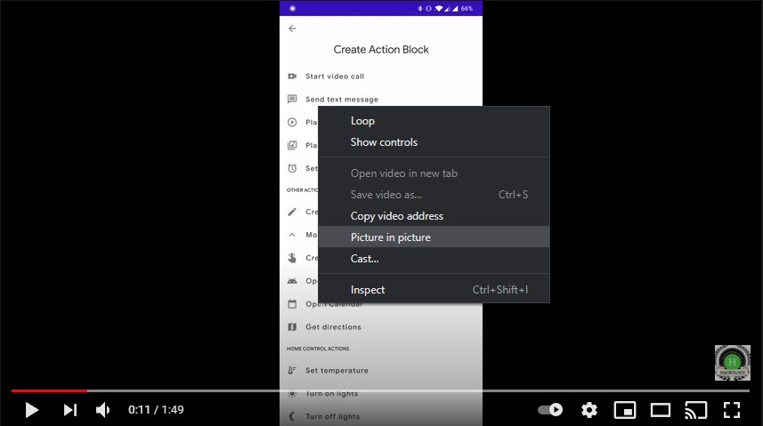 YouTube double click menu options